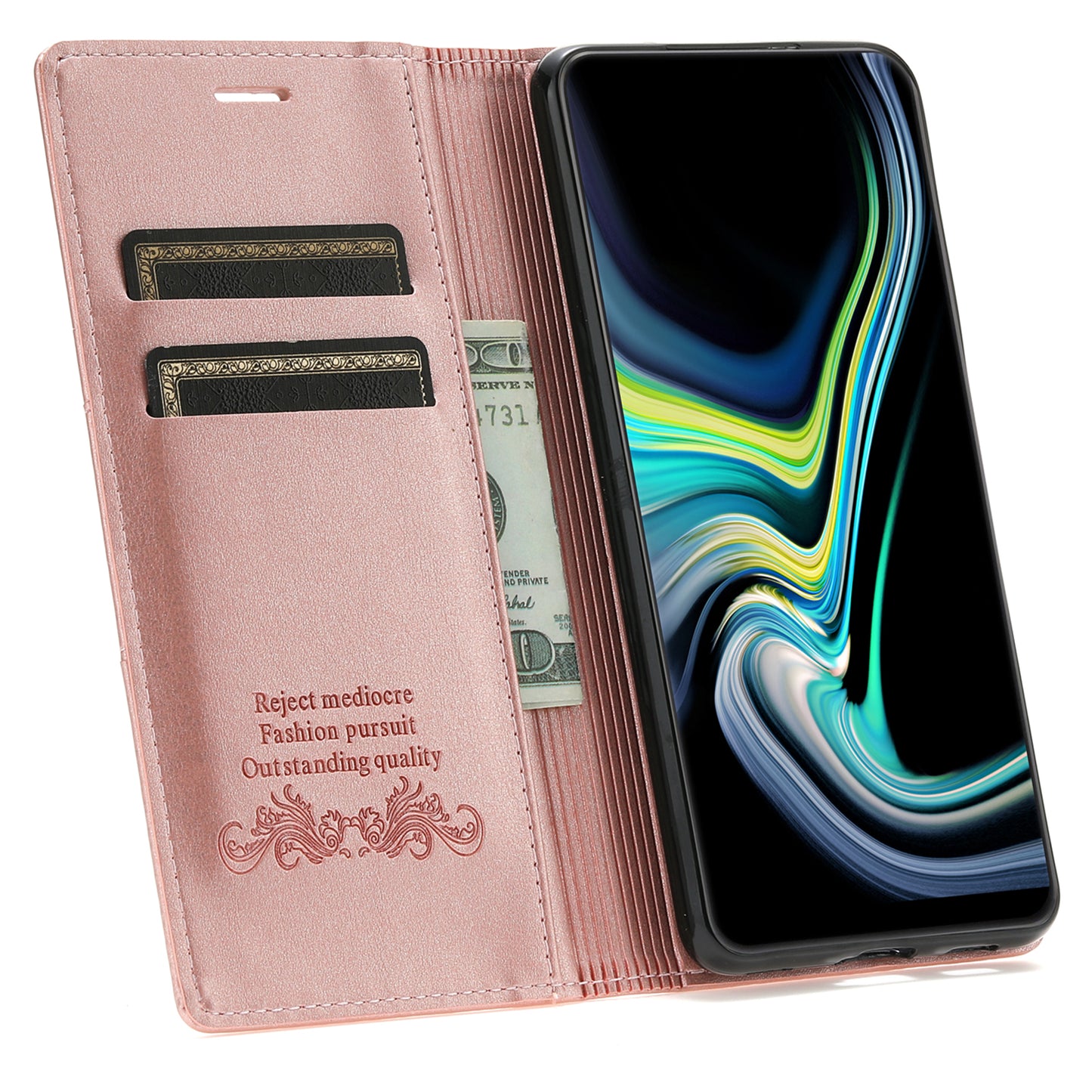 For Samsung Galaxy S24 Leather Case Anti-drop Wallet Phone Cover - Rose Gold