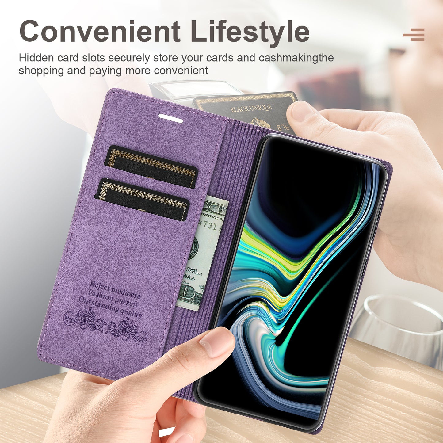 For Samsung Galaxy S24 Leather Case Anti-drop Wallet Phone Cover - Purple