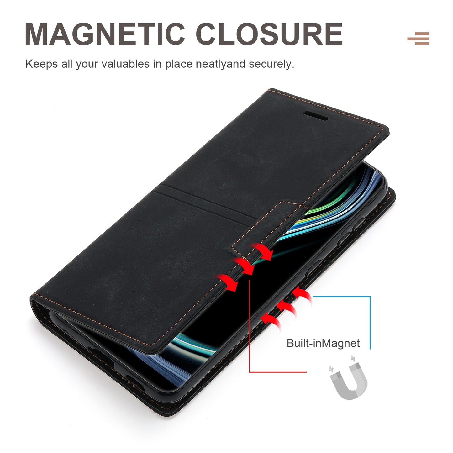 For Samsung Galaxy S24 Leather Case Anti-drop Wallet Phone Cover - Black
