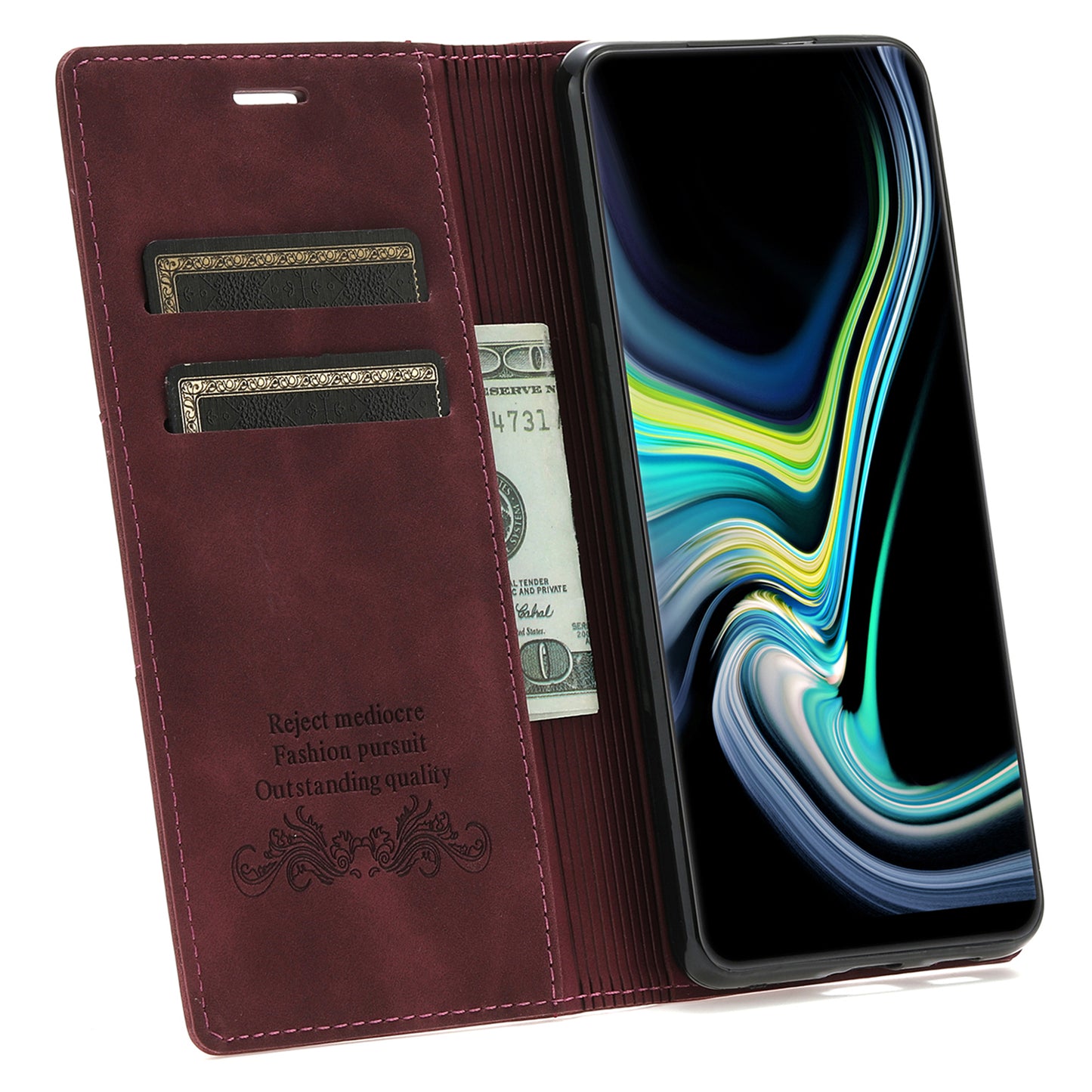 For Samsung Galaxy S24+ Case Wallet PU Leather Stand Phone Cover - Wine Red