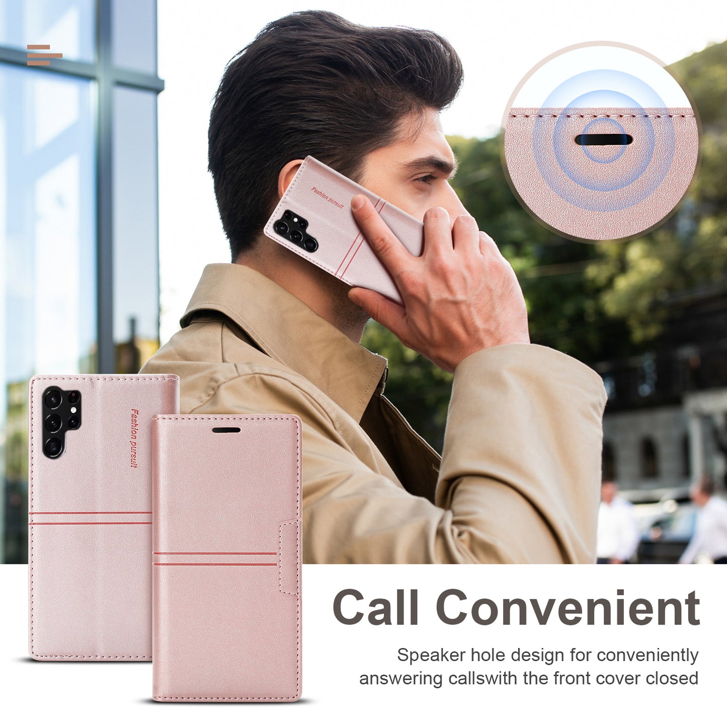 For Samsung Galaxy S24 Ultra Case Auto Closing Magnetic Phone Wallet Cover - Rose Gold