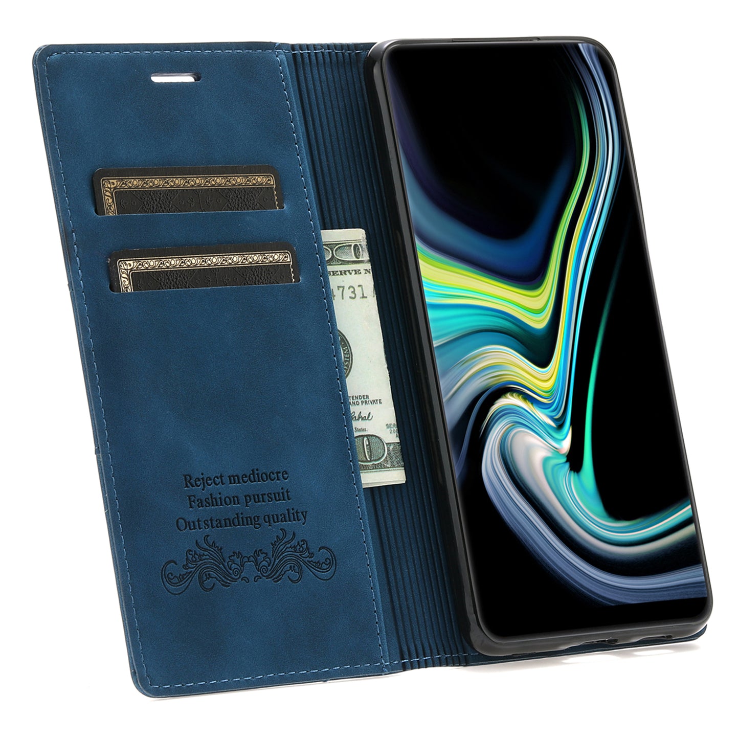 For Samsung Galaxy S24 Ultra Case Auto Closing Magnetic Phone Wallet Cover - Blue