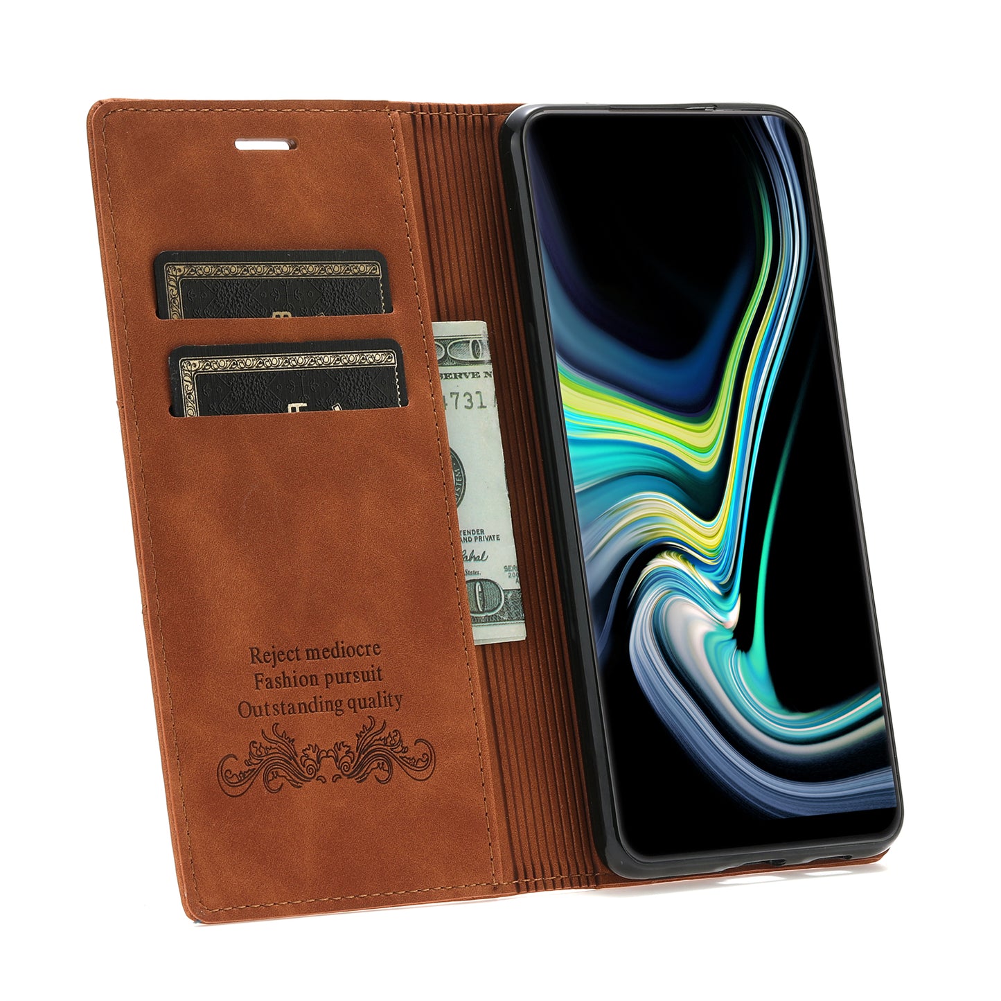 For Samsung Galaxy S24 Ultra Case Auto Closing Magnetic Phone Wallet Cover - Brown