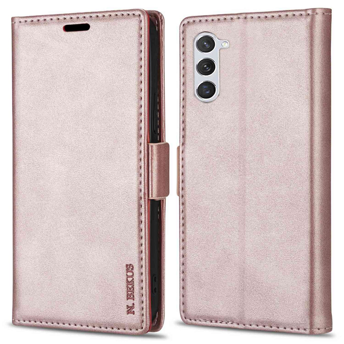 N.BEKUS For Samsung Galaxy S24 Case Skin-touch PU Leather Stand Cover - Rose Gold