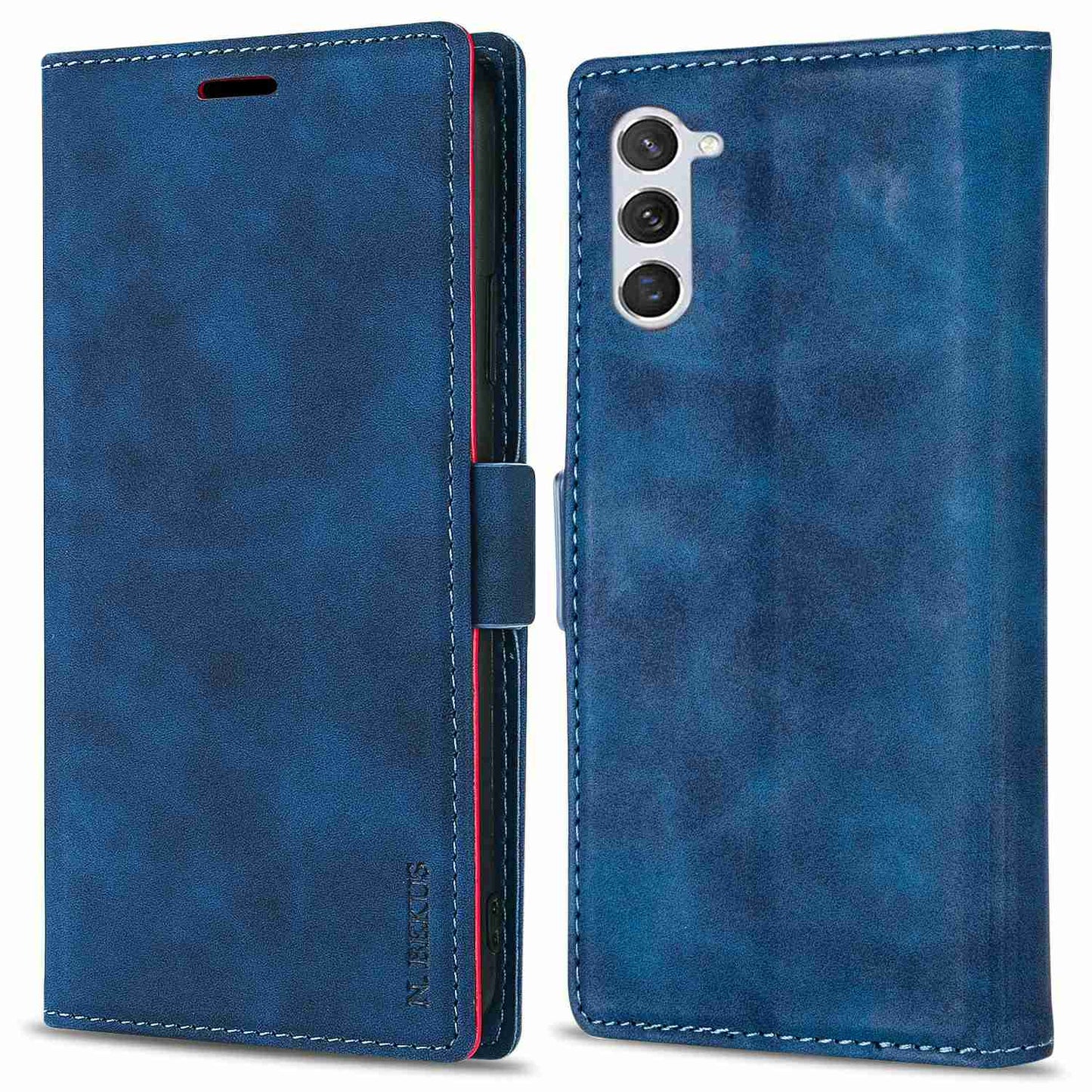 N.BEKUS For Samsung Galaxy S24 Case Skin-touch PU Leather Stand Cover - Blue
