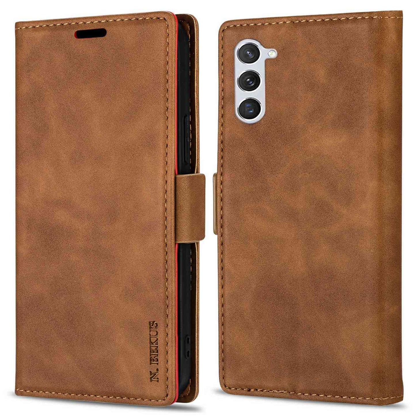 N.BEKUS For Samsung Galaxy S24 Case Skin-touch PU Leather Stand Cover - Brown