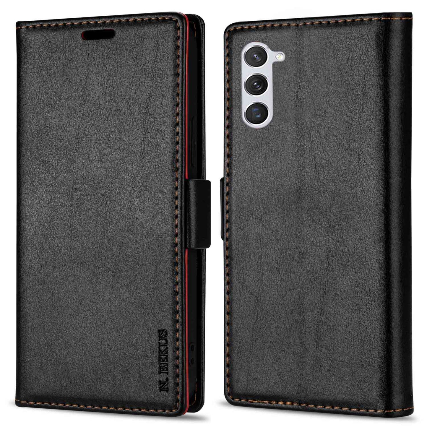 N.BEKUS For Samsung Galaxy S24+ Leather Case Solid Color Phone Cover - Black