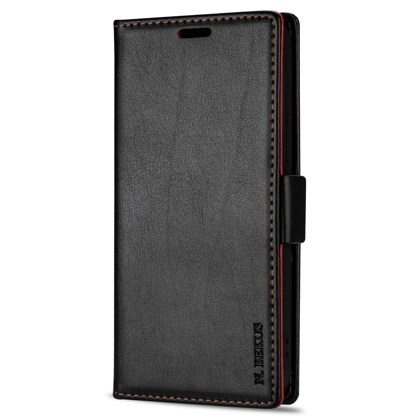 N.BEKUS For Samsung Galaxy S24+ Leather Case Solid Color Phone Cover - Black