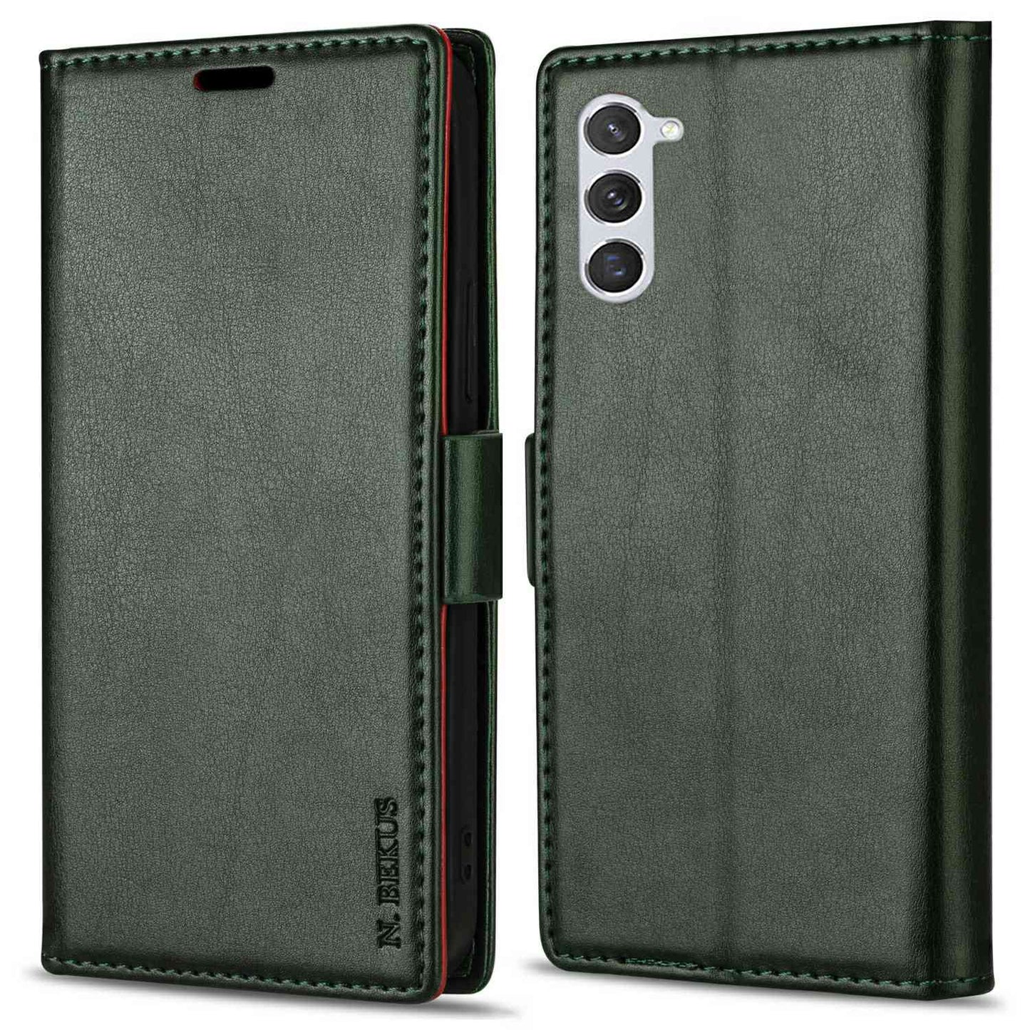N.BEKUS For Samsung Galaxy S24+ Leather Case Solid Color Phone Cover - Green