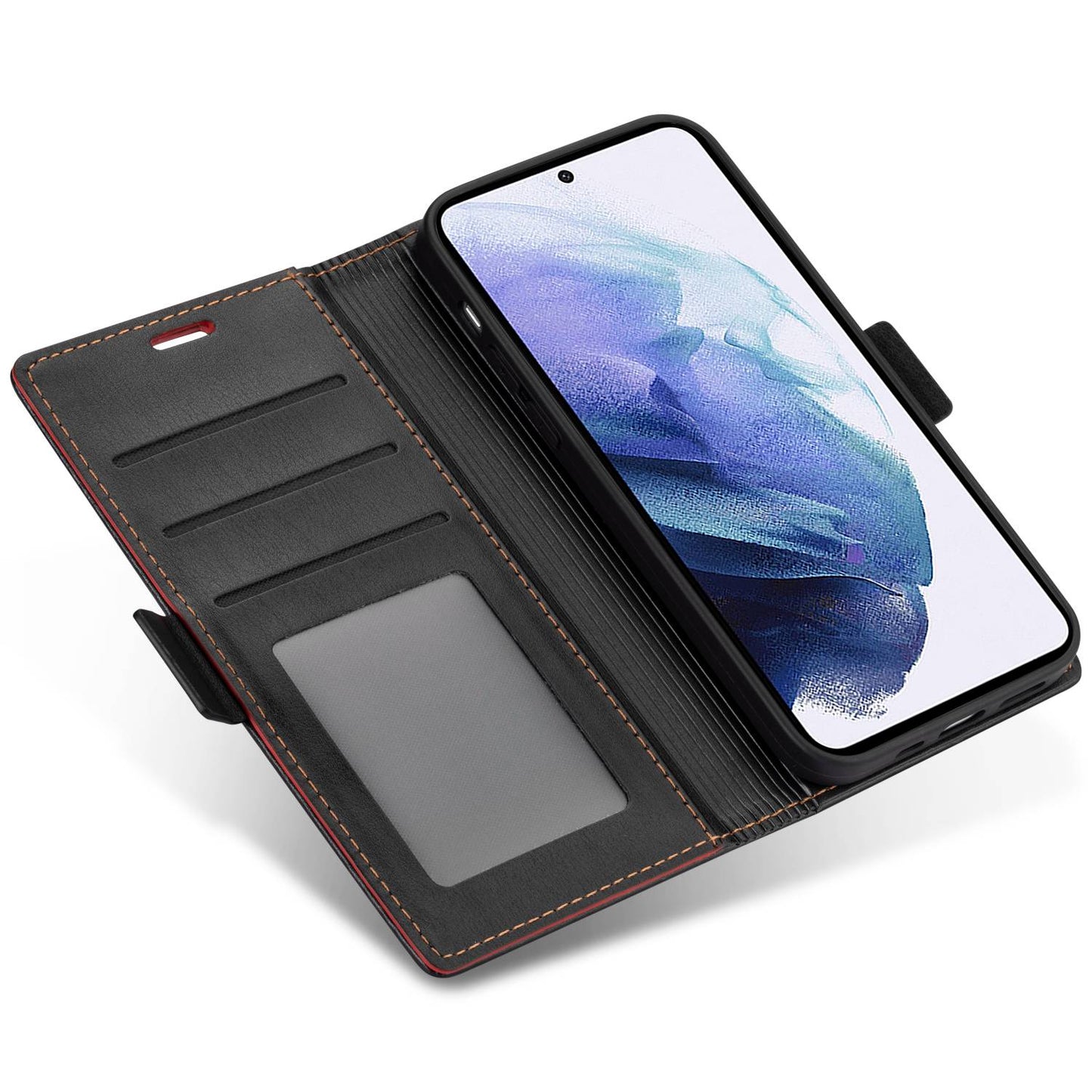 N.BEKUS For Samsung Galaxy S24 Ultra Case Dual Magnetic Clasp Leather Wallet Cover - Black