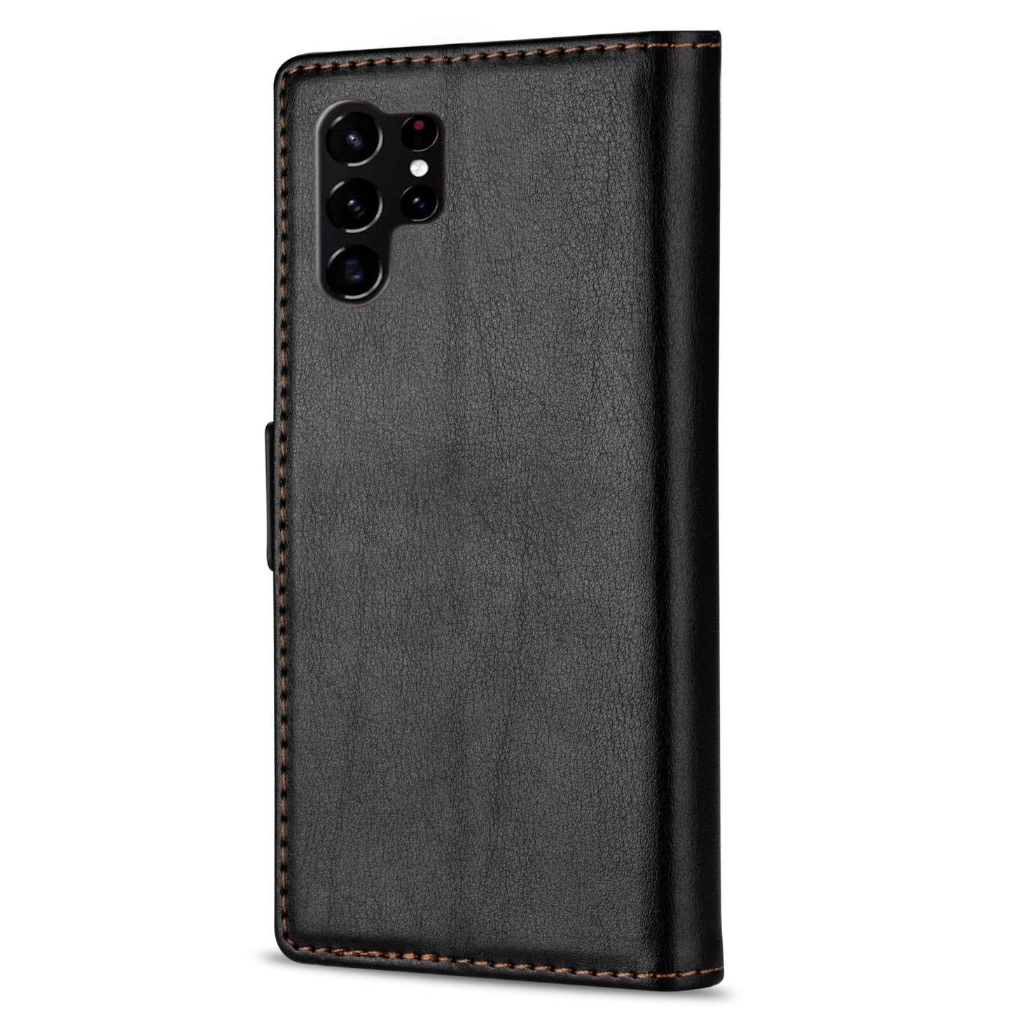 N.BEKUS For Samsung Galaxy S24 Ultra Case Dual Magnetic Clasp Leather Wallet Cover - Black