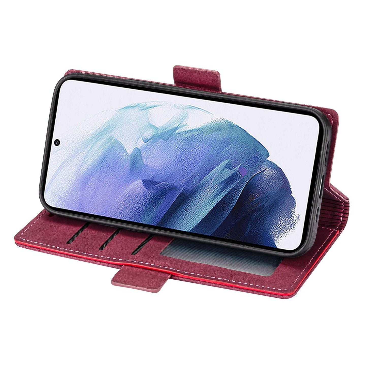 N.BEKUS For Samsung Galaxy S24 Ultra Case Dual Magnetic Clasp Leather Wallet Cover - Wine Red