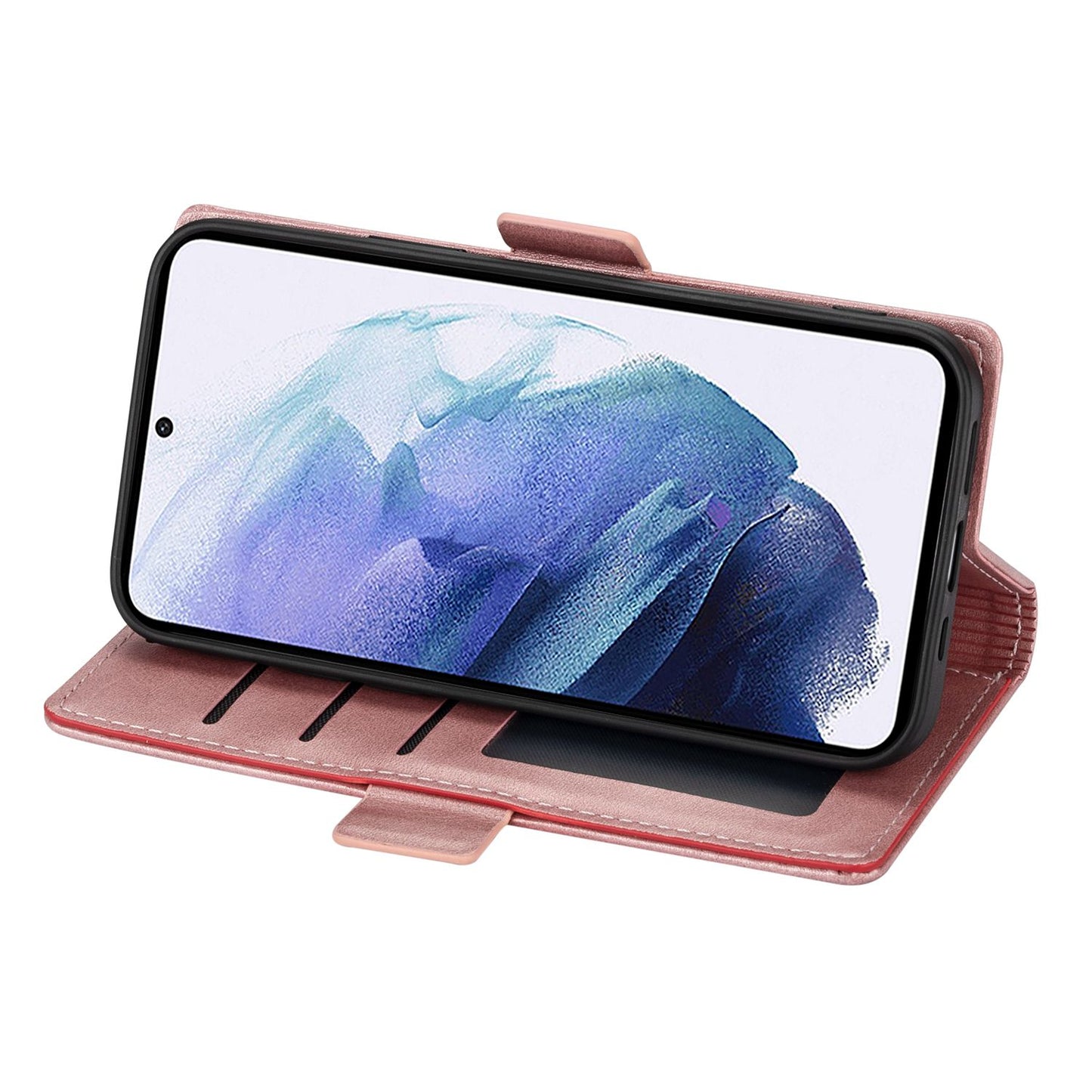 N.BEKUS For Samsung Galaxy S24 Ultra Case Dual Magnetic Clasp Leather Wallet Cover - Rose Gold