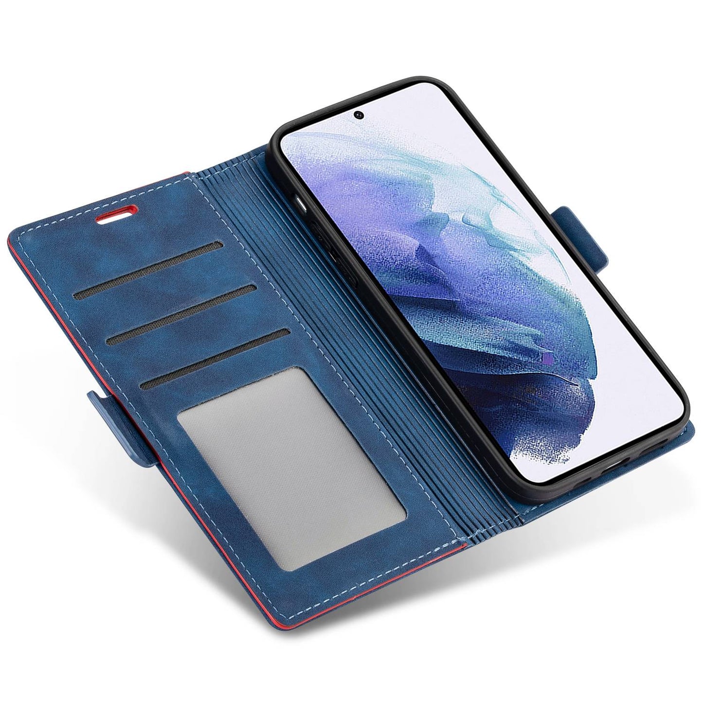 N.BEKUS For Samsung Galaxy S24 Ultra Case Dual Magnetic Clasp Leather Wallet Cover - Blue