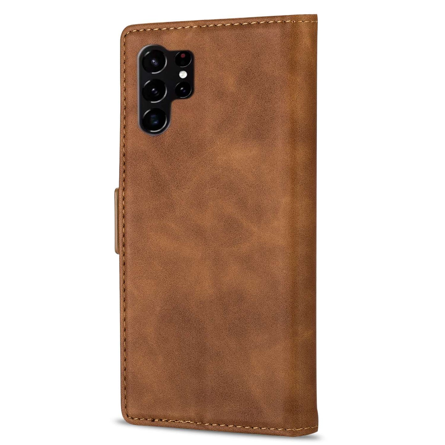 N.BEKUS For Samsung Galaxy S24 Ultra Case Dual Magnetic Clasp Leather Wallet Cover - Brown