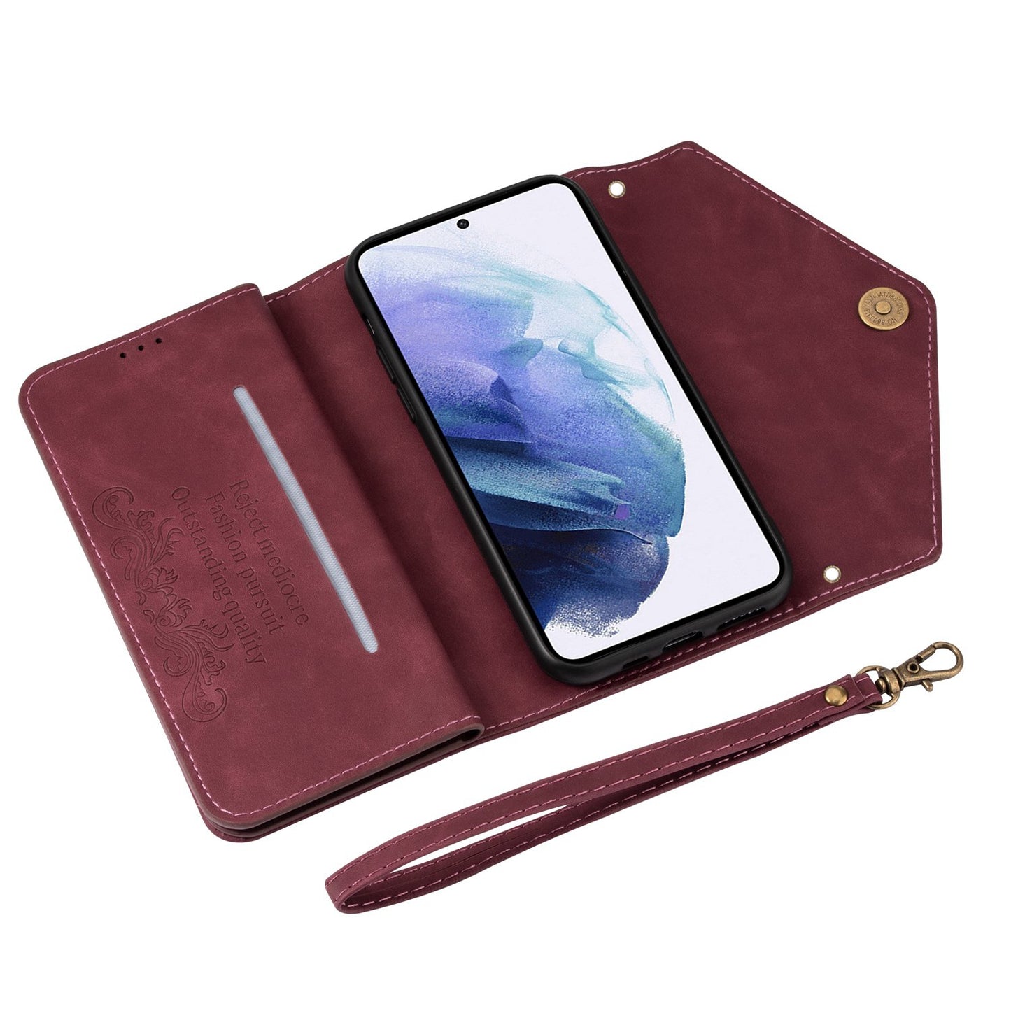 N.BEKUS For Samsung Galaxy S24 Ultra Wallet Cell Phone Cases with Short + Long Strap - Wine Red