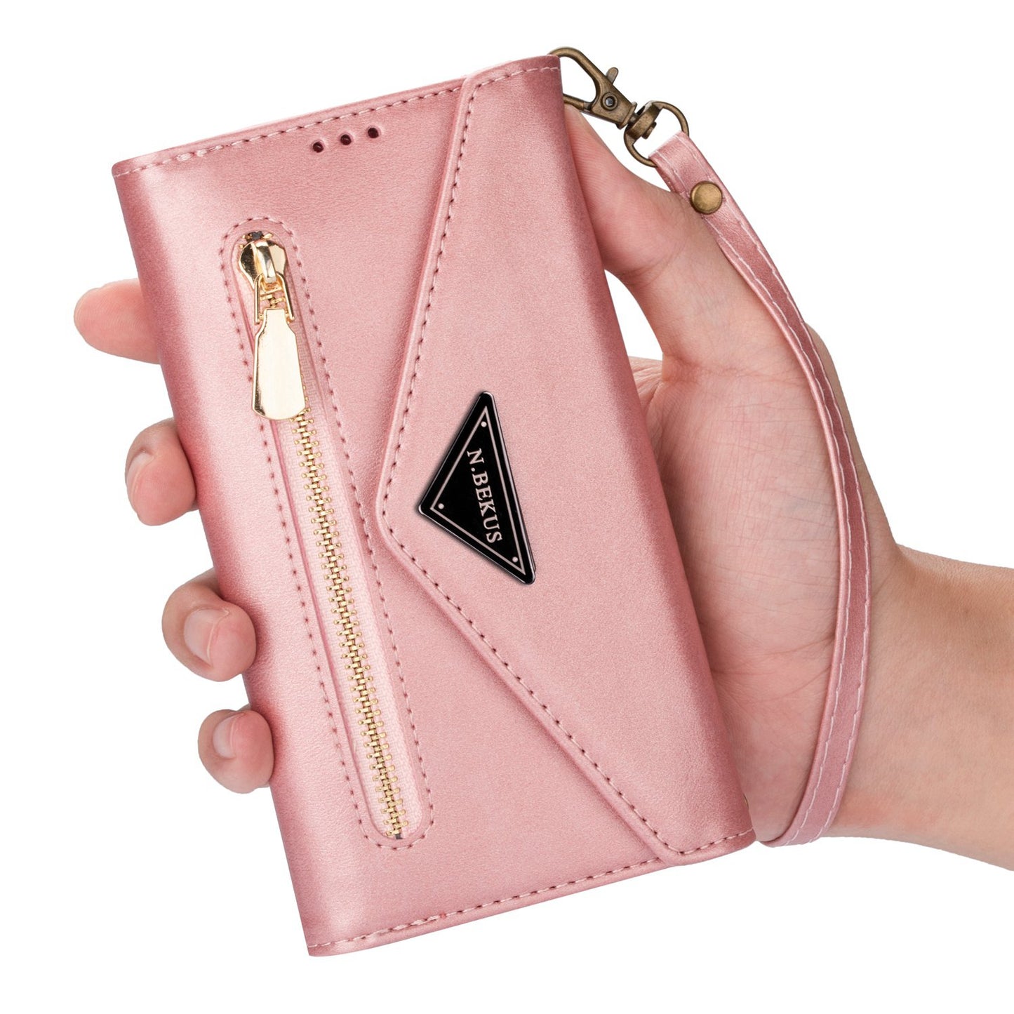 N.BEKUS For Samsung Galaxy S24 Ultra Wallet Cell Phone Cases with Short + Long Strap - Rose Gold