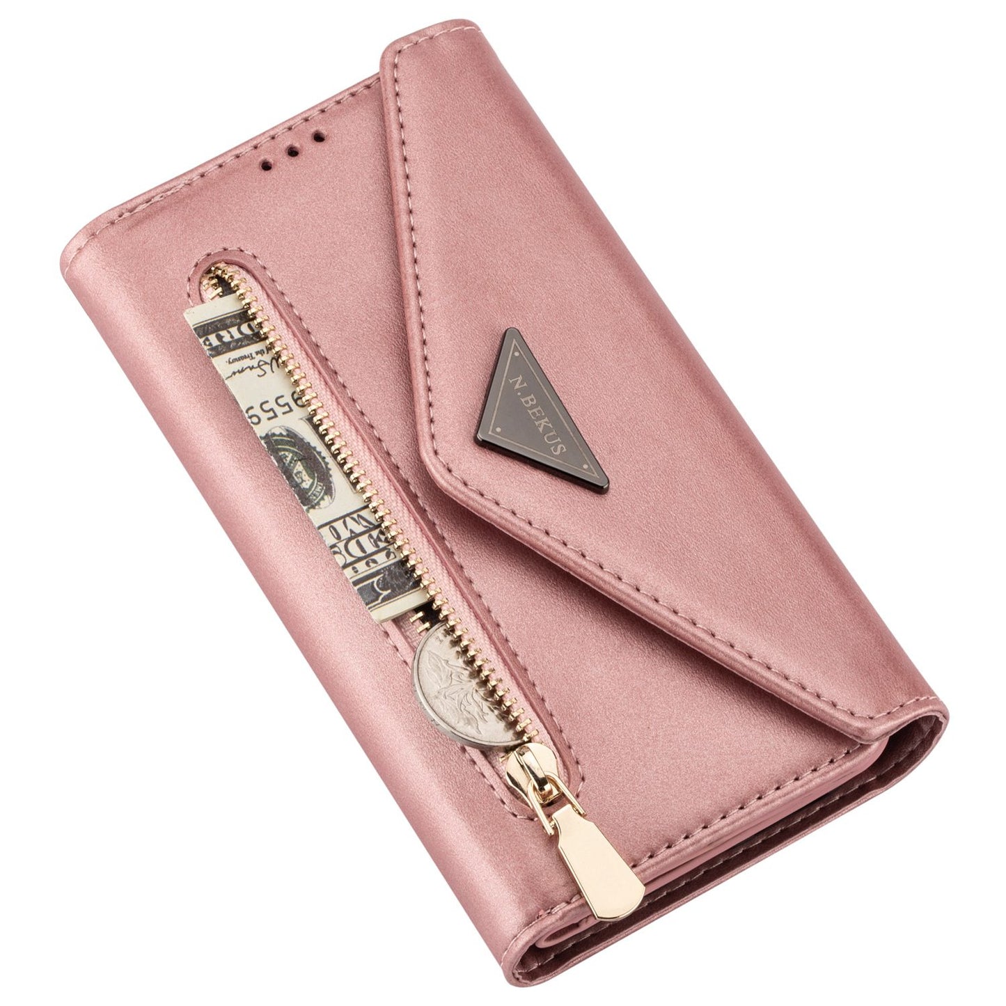 N.BEKUS For Samsung Galaxy S24 Ultra Wallet Cell Phone Cases with Short + Long Strap - Rose Gold