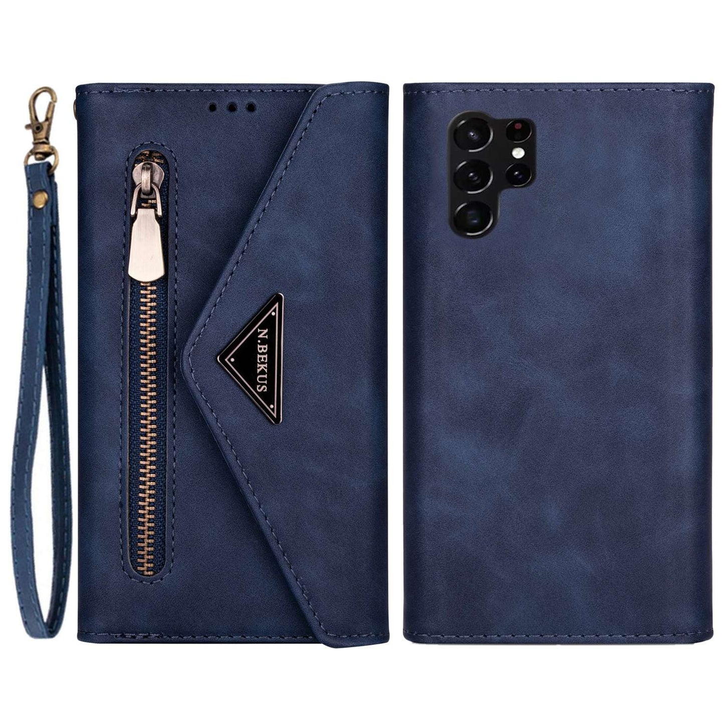 N.BEKUS For Samsung Galaxy S24 Ultra Wallet Cell Phone Cases with Short + Long Strap - Blue