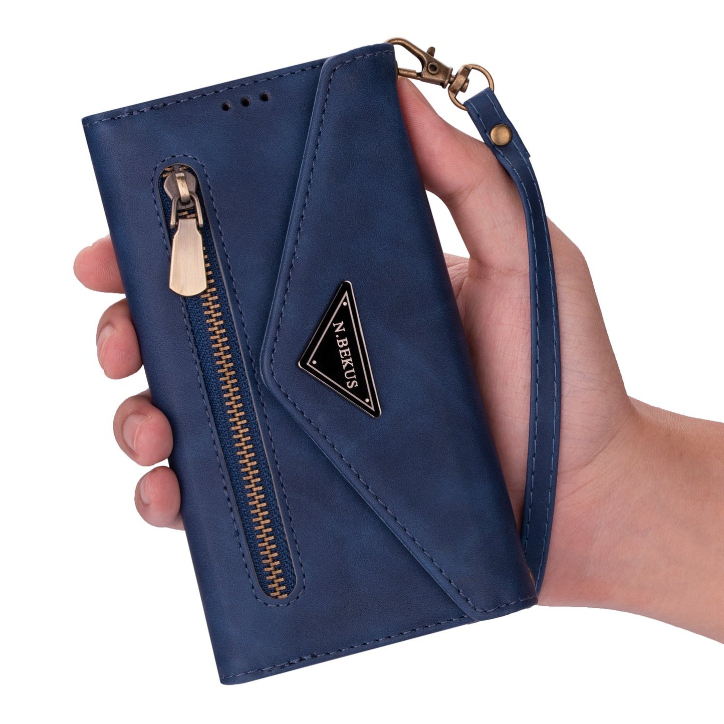 N.BEKUS For Samsung Galaxy S24 Ultra Wallet Cell Phone Cases with Short + Long Strap - Blue