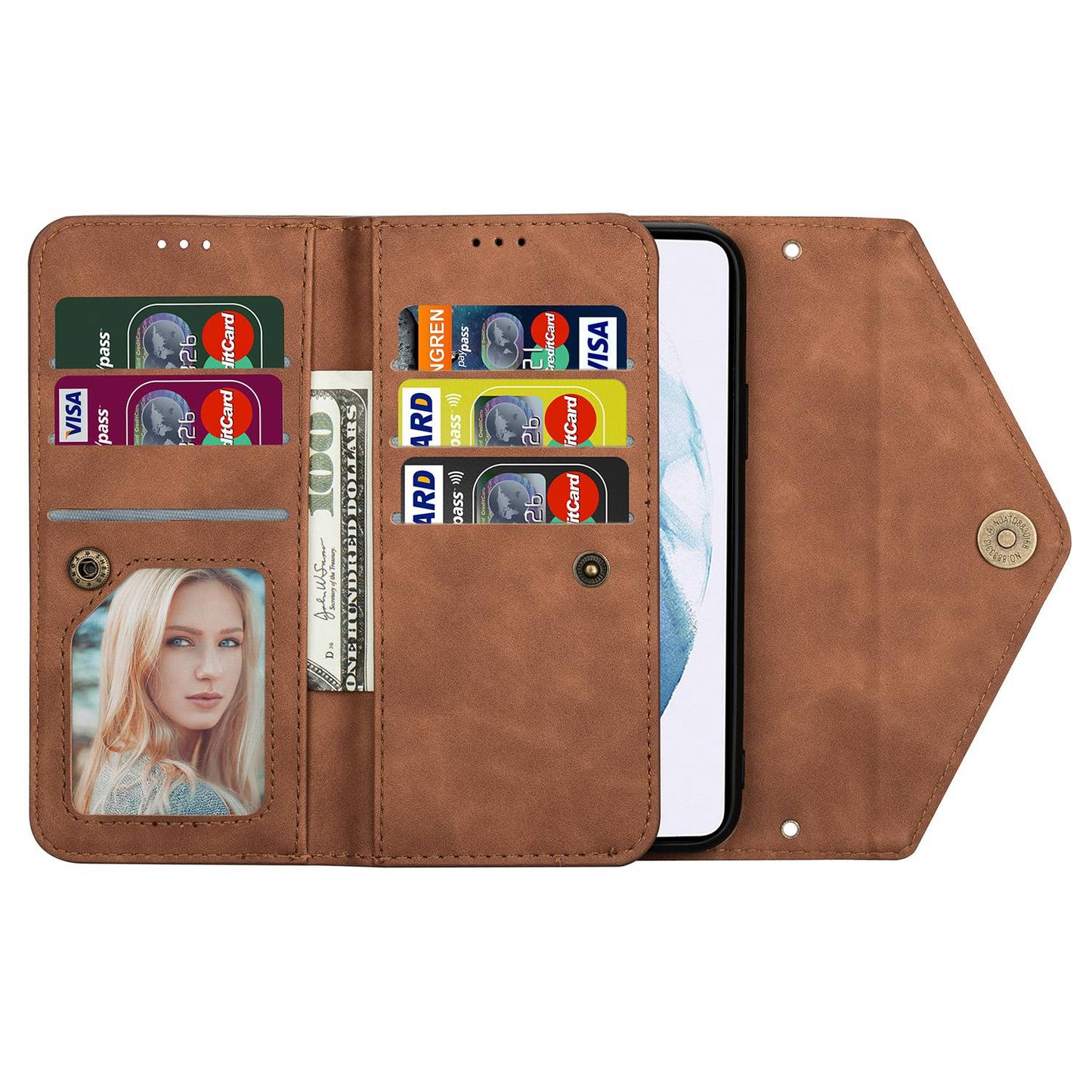 N.BEKUS For Samsung Galaxy S24 Ultra Wallet Cell Phone Cases with Short + Long Strap - Brown