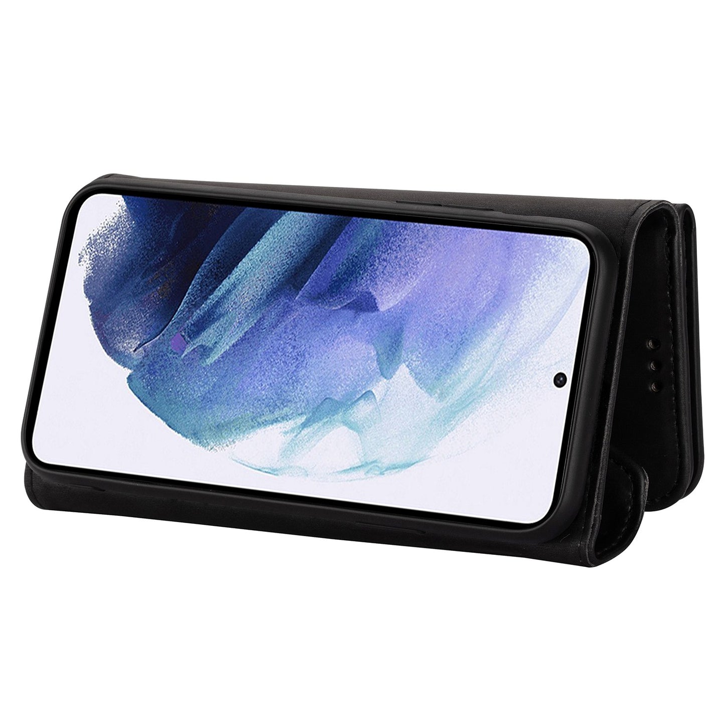 N.BEKUS For Samsung Galaxy S24 Skin-touch Wallet Cell Phone Cases with Short + Long Strap - Black