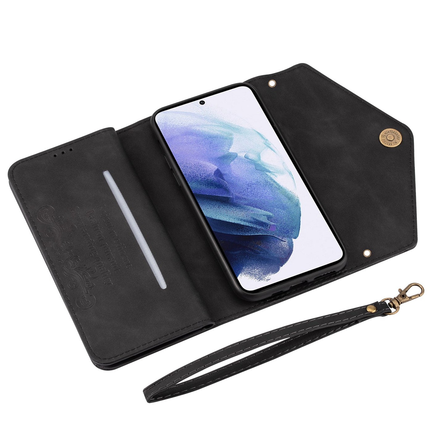 N.BEKUS For Samsung Galaxy S24 Skin-touch Wallet Cell Phone Cases with Short + Long Strap - Black