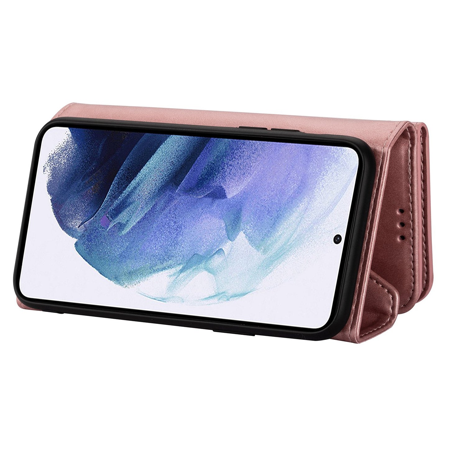 N.BEKUS For Samsung Galaxy S24 Skin-touch Wallet Cell Phone Cases with Short + Long Strap - Rose Gold