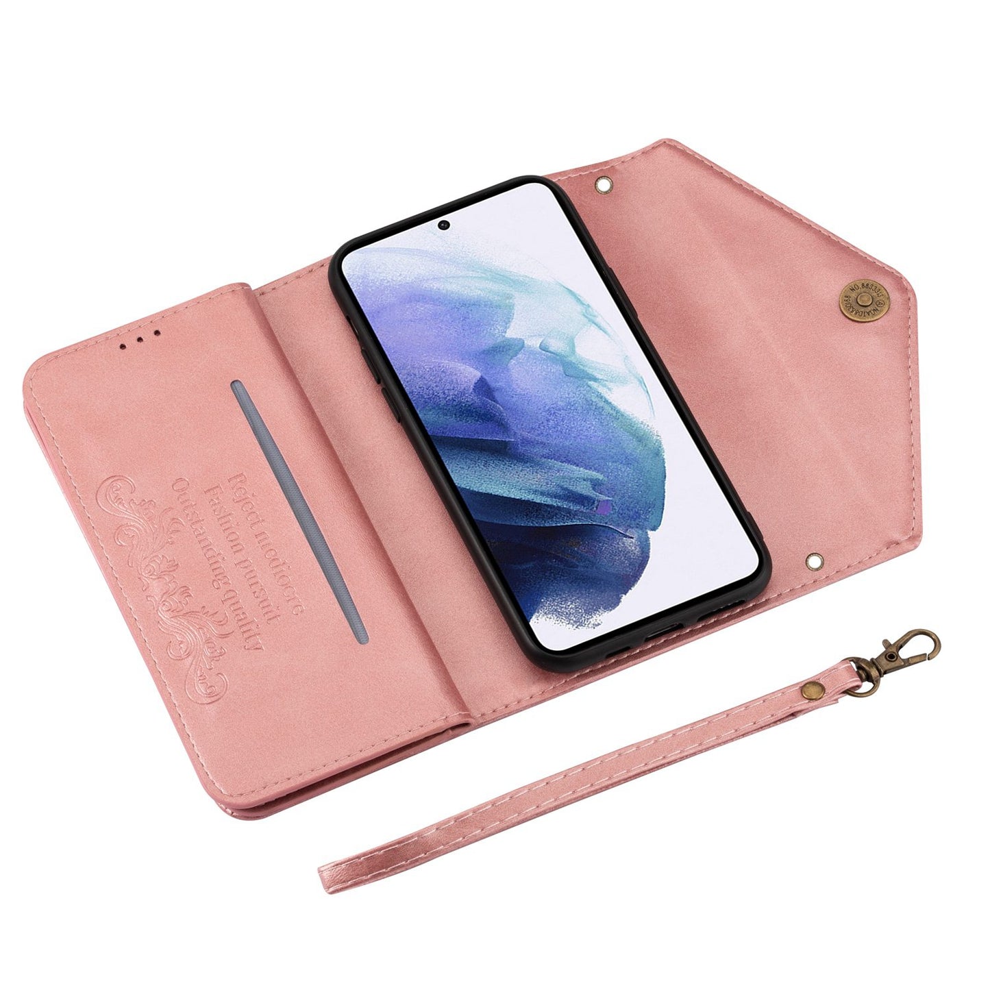 N.BEKUS For Samsung Galaxy S24 Skin-touch Wallet Cell Phone Cases with Short + Long Strap - Rose Gold