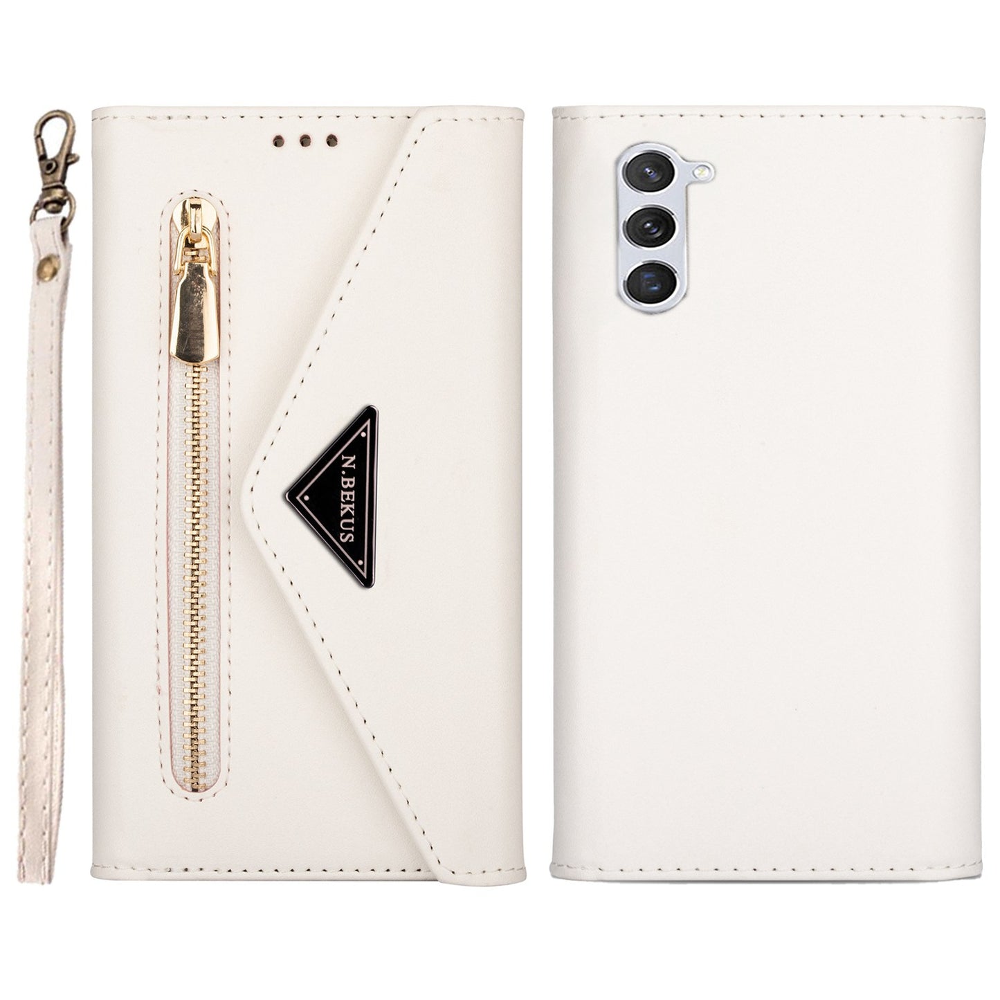 N.BEKUS For Samsung Galaxy S24+ Cover Skin-touch Cell Phone Cases with Short + Long Strap - White