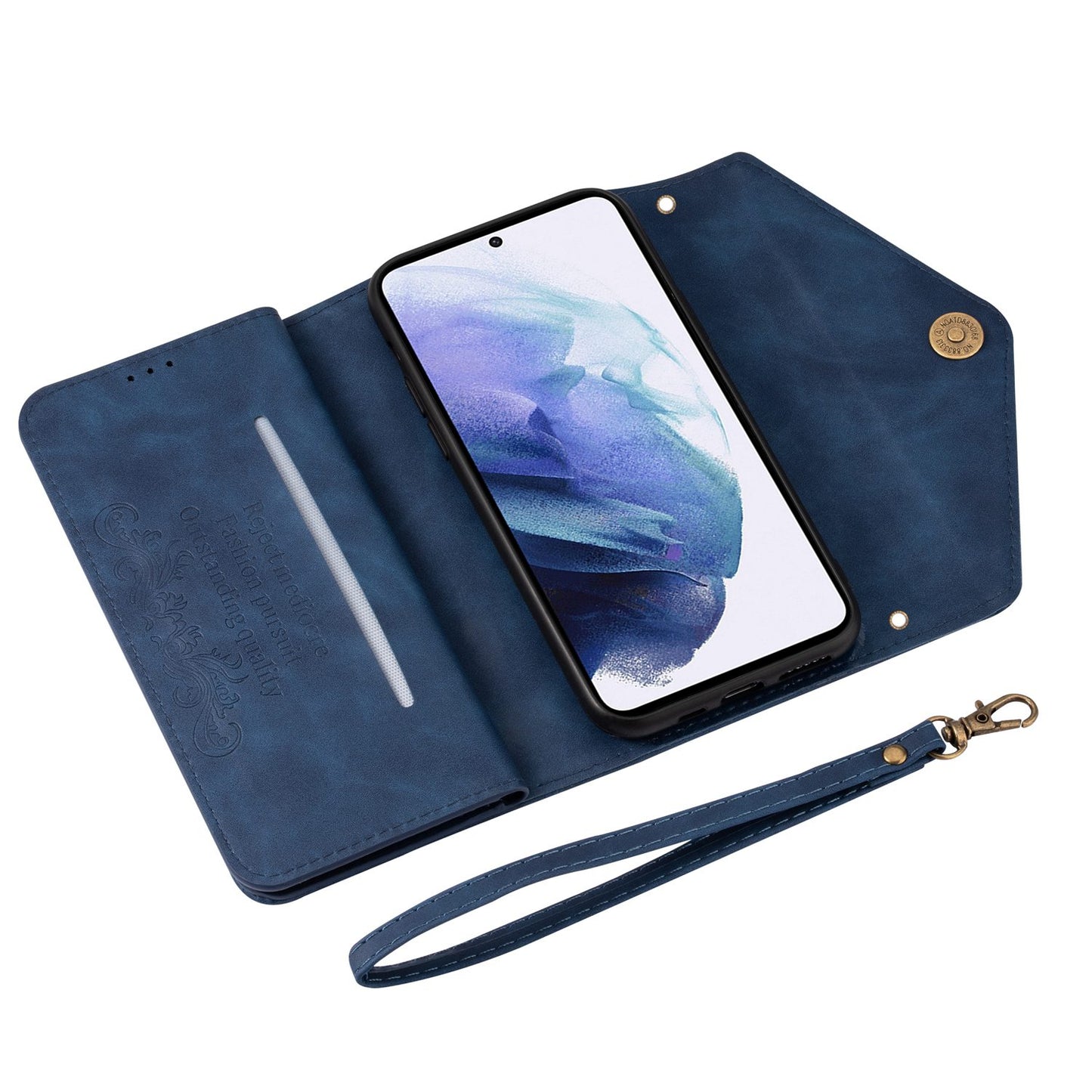 N.BEKUS For Samsung Galaxy S24+ Cover Skin-touch Cell Phone Cases with Short + Long Strap - Blue