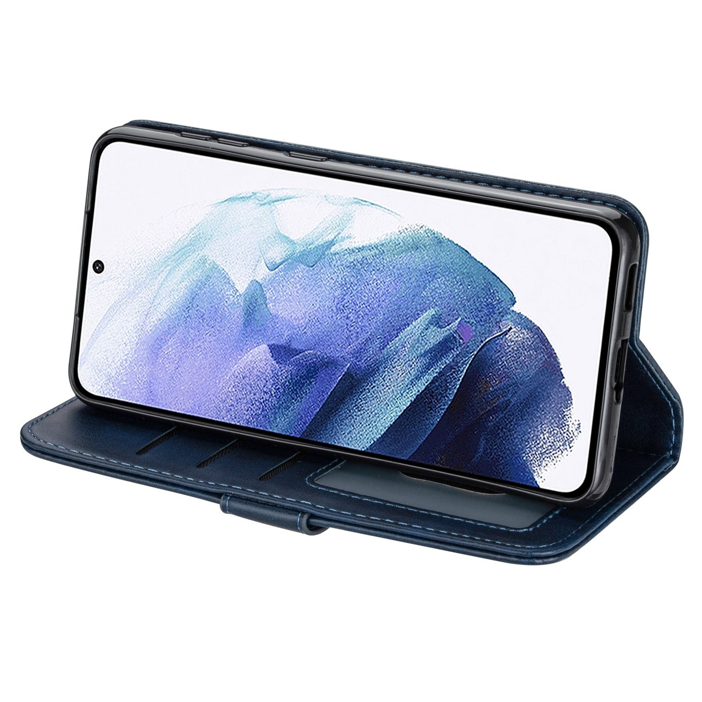 For Samsung Galaxy S24 Ultra Case Zipper Pocket Calf Texture Leather Phone Cover - Blue