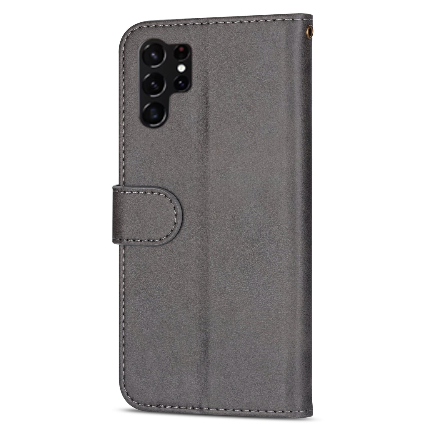 For Samsung Galaxy S24 Ultra Case Zipper Pocket Calf Texture Leather Phone Cover - Grey