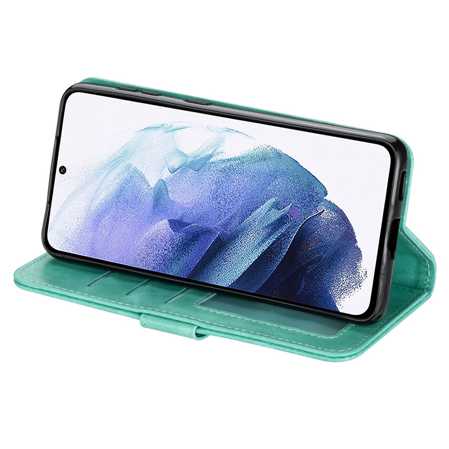 For Samsung Galaxy S24 Ultra Case Zipper Pocket Calf Texture Leather Phone Cover - Green