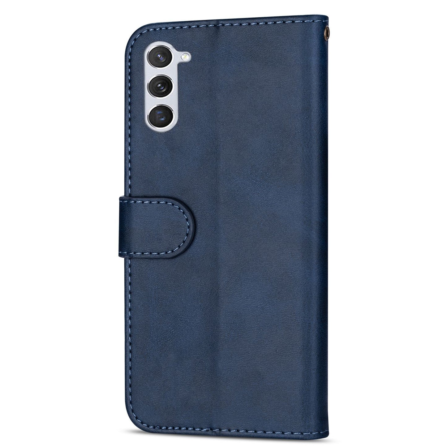 For Samsung Galaxy S24 Case Calf Texture PU Leather Zipper Pocket Cover - Blue