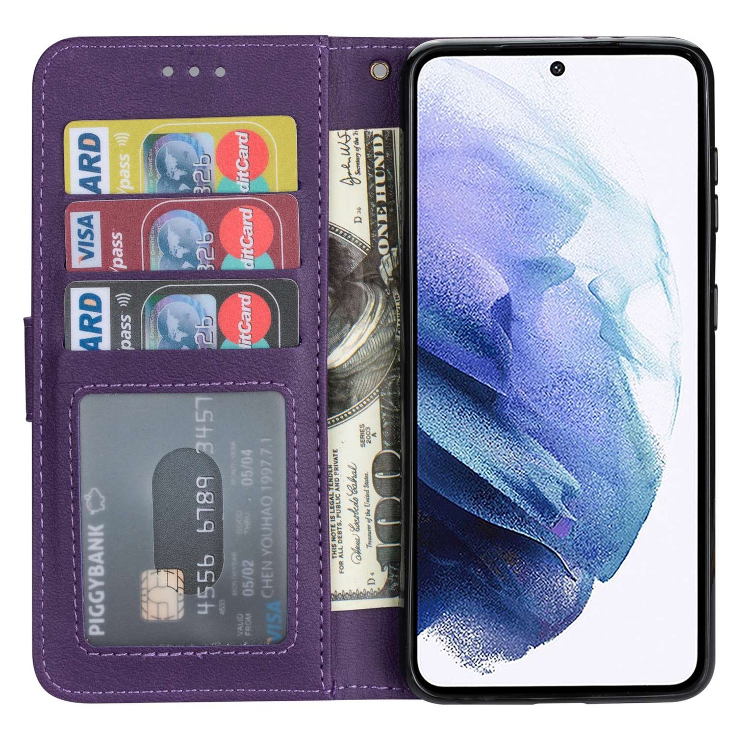 For Samsung Galaxy S24 Case Calf Texture PU Leather Zipper Pocket Cover - Purple