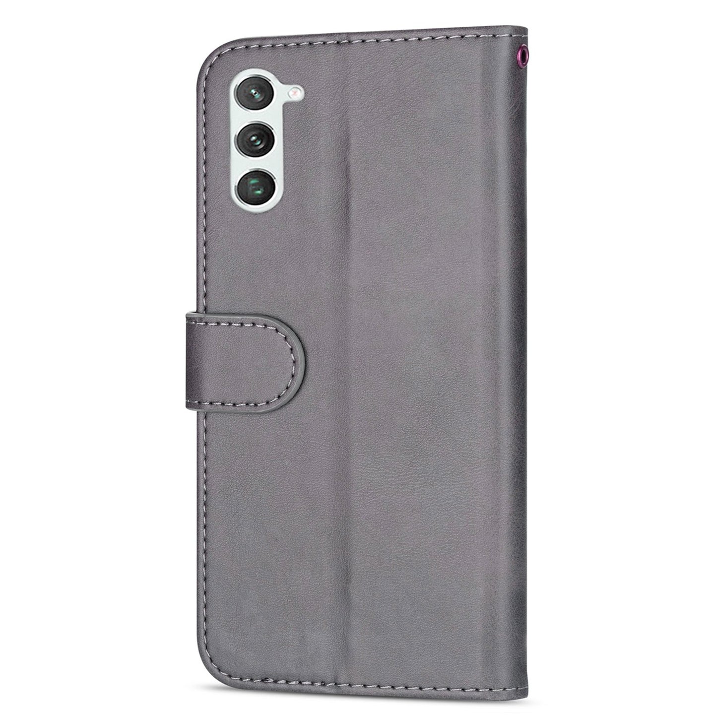 For Samsung Galaxy S24 Case Calf Texture PU Leather Zipper Pocket Cover - Grey