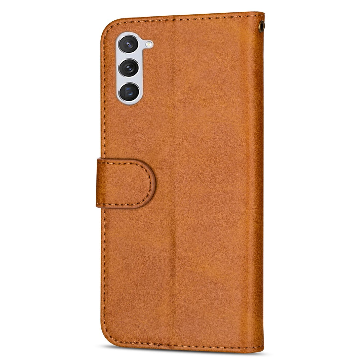 For Samsung Galaxy S24+ Case Zipper Pocket Leather Cover with Wallet Stand - Brown