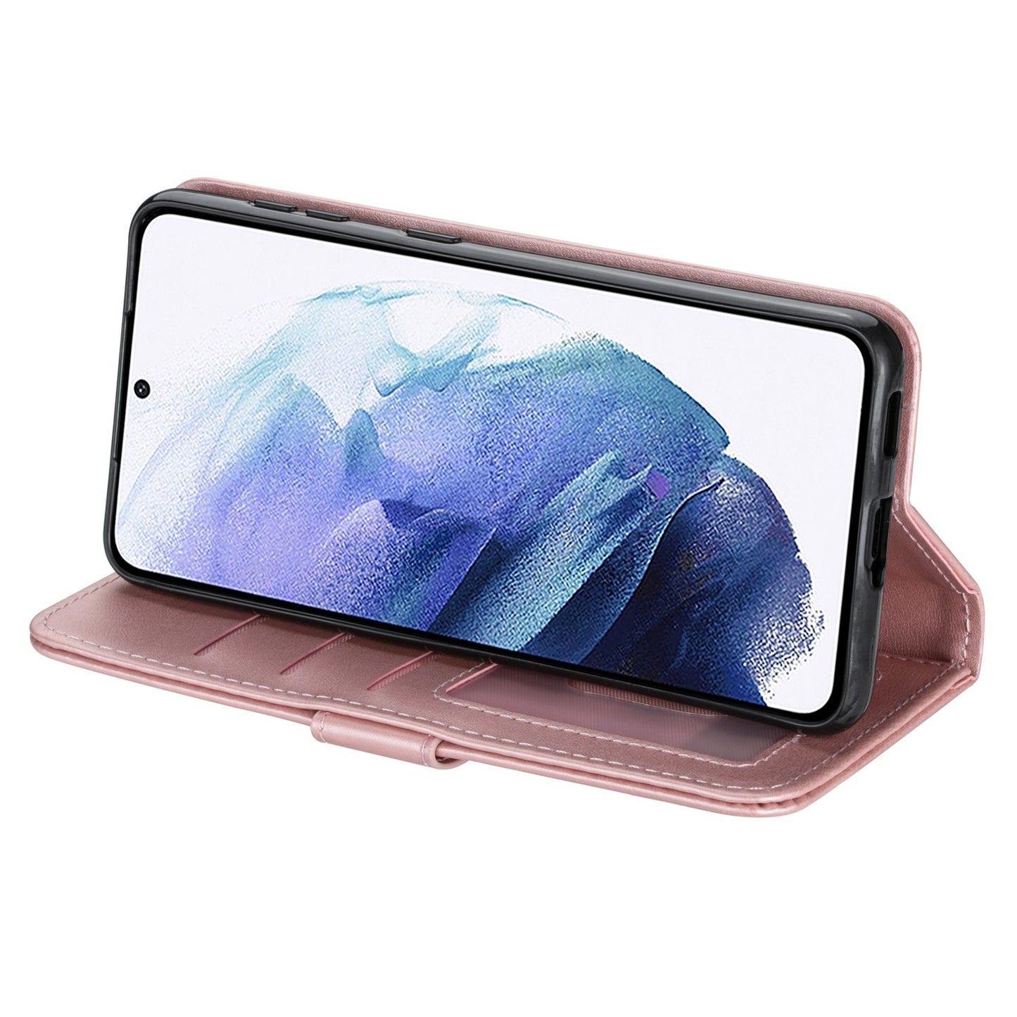 For Samsung Galaxy S24+ Case Zipper Pocket Leather Cover with Wallet Stand - Rose Gold