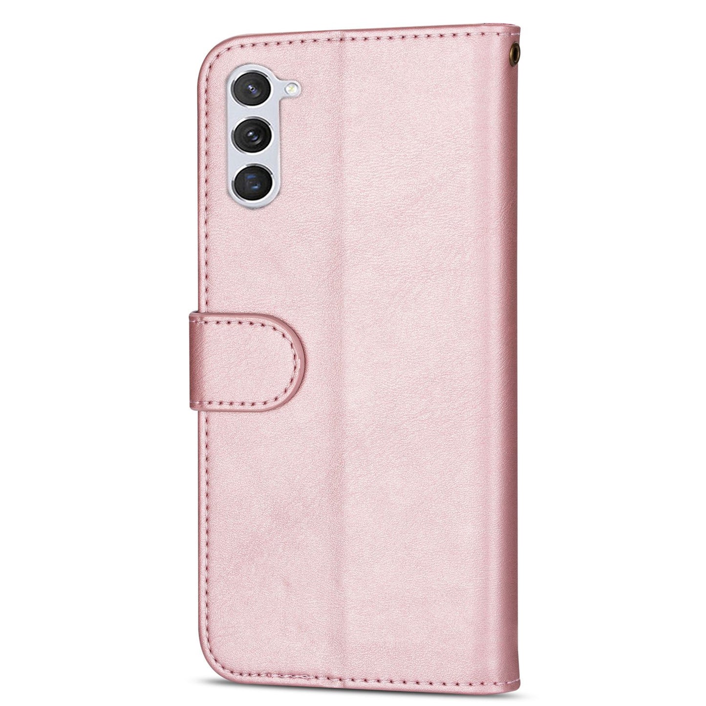 For Samsung Galaxy S24+ Case Zipper Pocket Leather Cover with Wallet Stand - Rose Gold