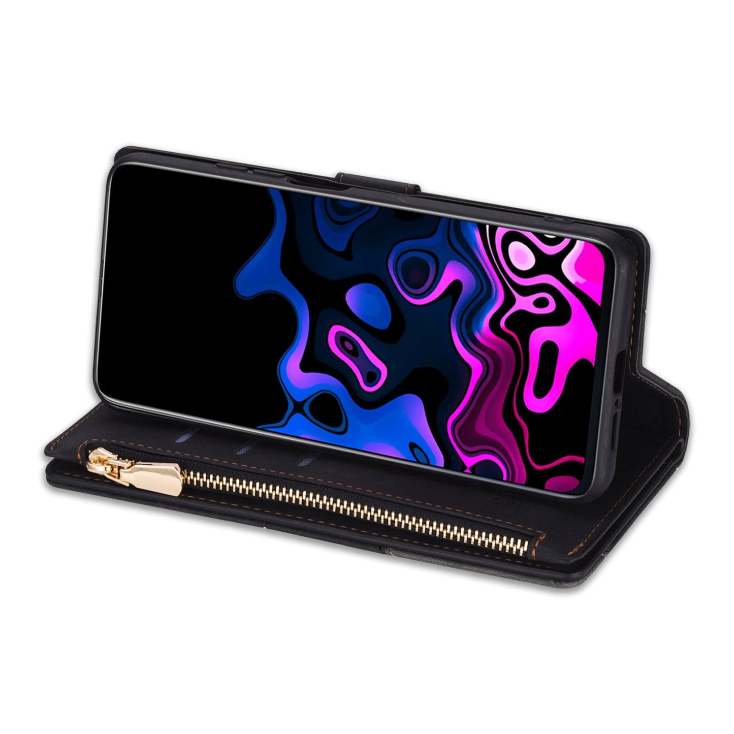 For Samsung Galaxy S24 Leather Case Multiple Card Slots Phone Stand Cover - Black