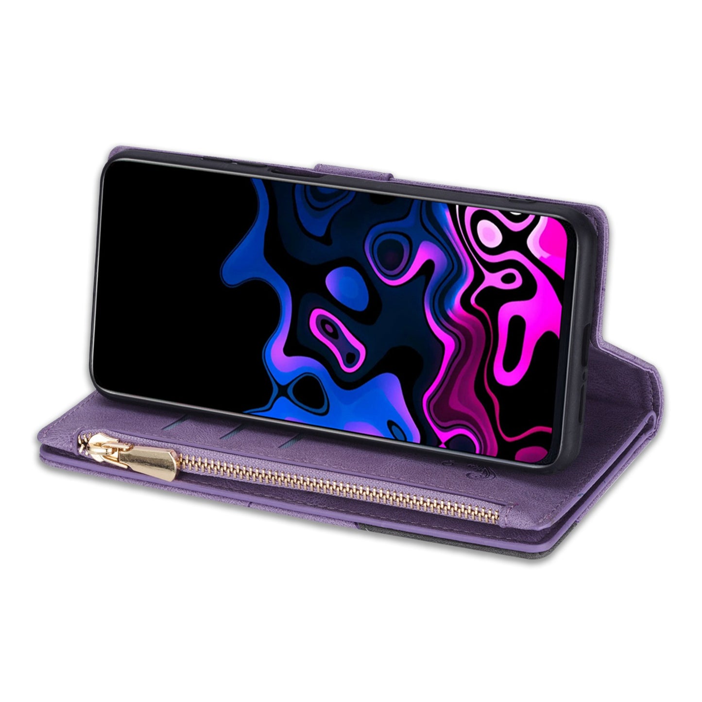 For Samsung Galaxy S24 Leather Case Multiple Card Slots Phone Stand Cover - Purple