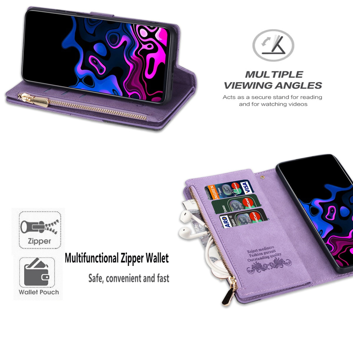 For Samsung Galaxy S24 Leather Case Multiple Card Slots Phone Stand Cover - Purple