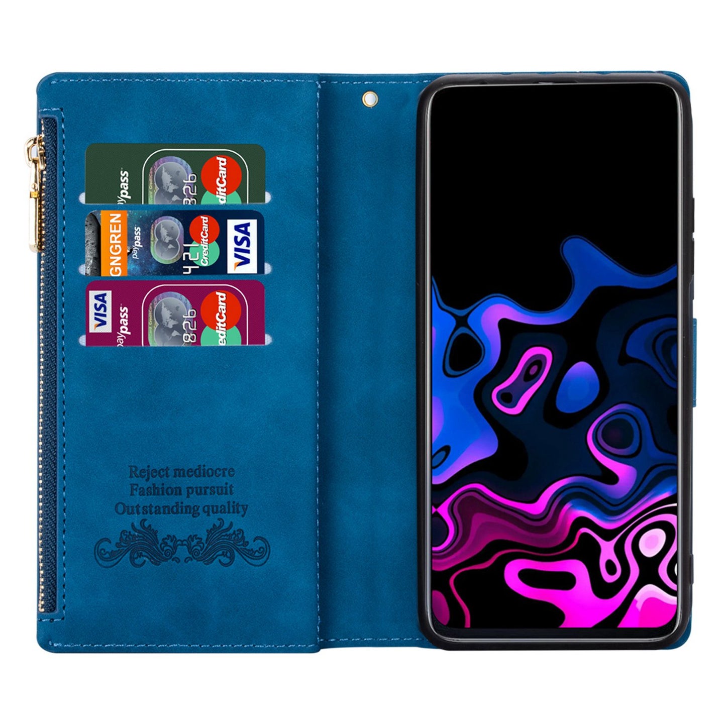 For Samsung Galaxy S24+ Case Zipper Pocket Color Splicing Wallet Phone Cover - Blue