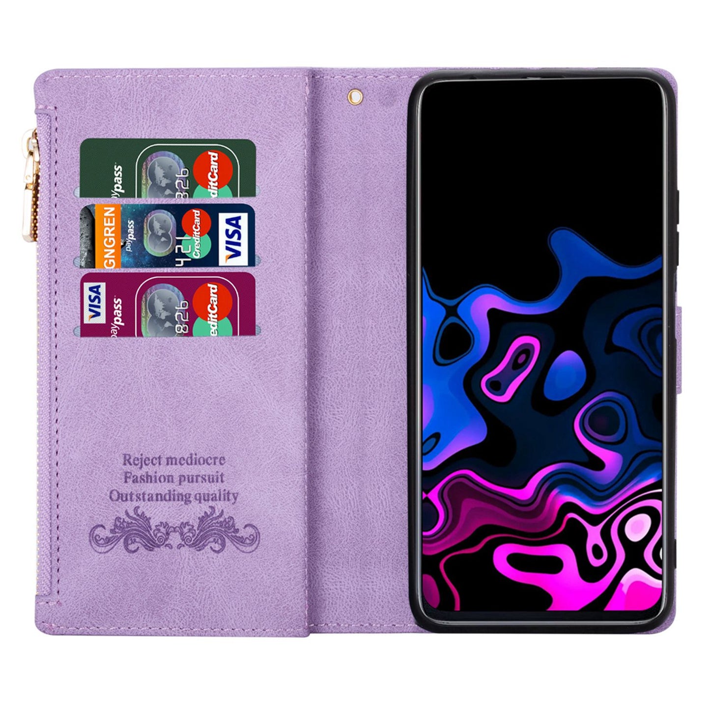 For Samsung Galaxy S24+ Case Zipper Pocket Color Splicing Wallet Phone Cover - Purple
