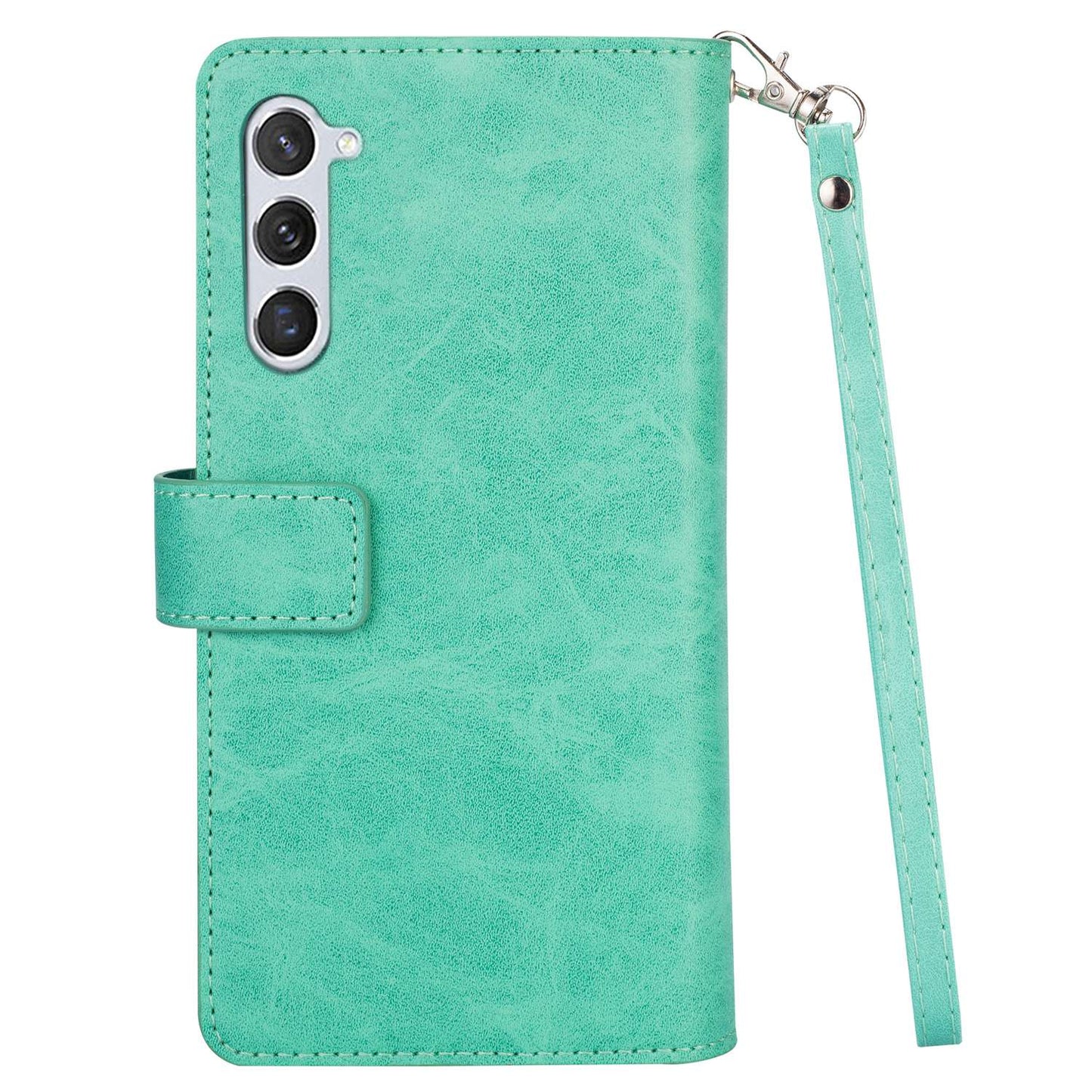 For Samsung Galaxy S24 Case Zipper Pocket Multifunctional Leather Phone Cover - Mint Green