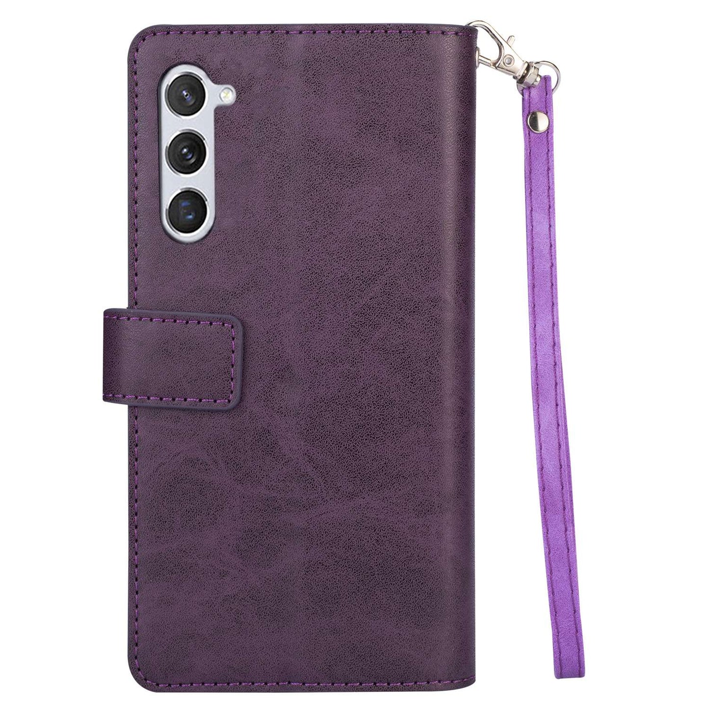 For Samsung Galaxy S24 Case Zipper Pocket Multifunctional Leather Phone Cover - Purple