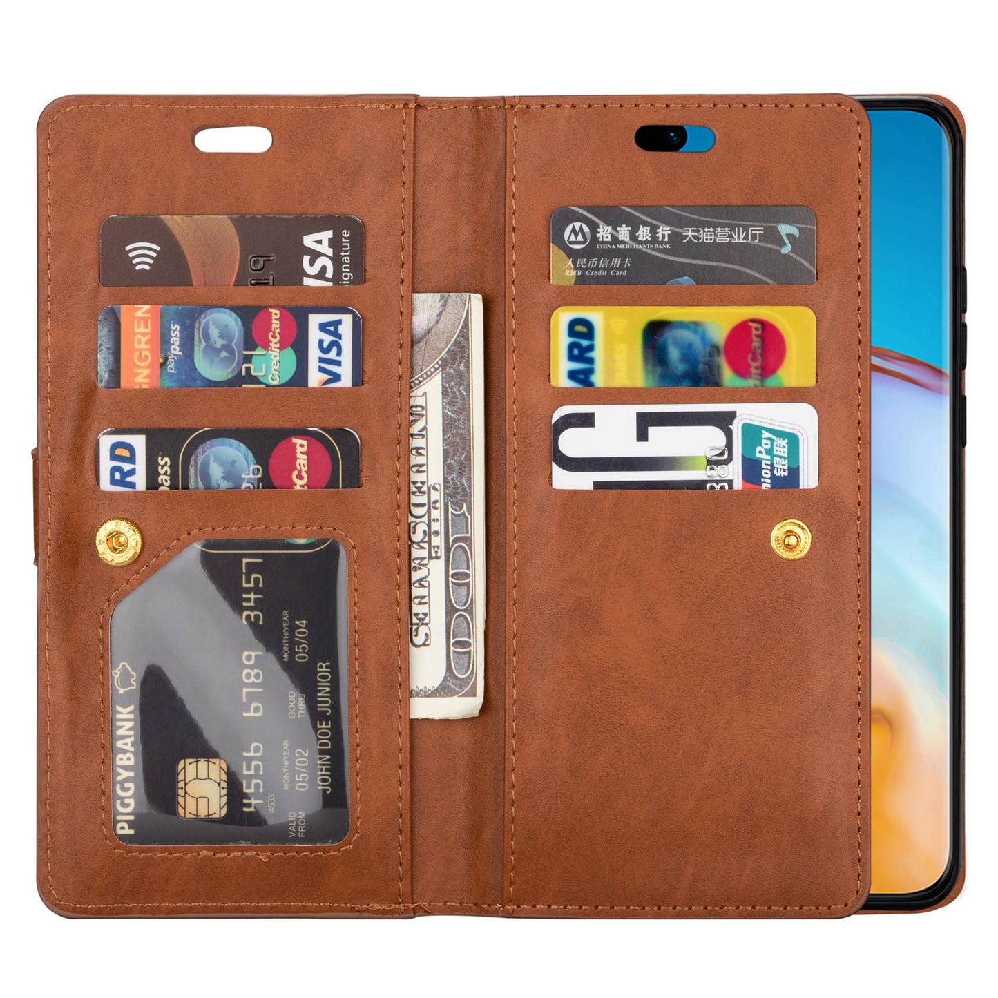 For Samsung Galaxy S24 Case Zipper Pocket Multifunctional Leather Phone Cover - Brown