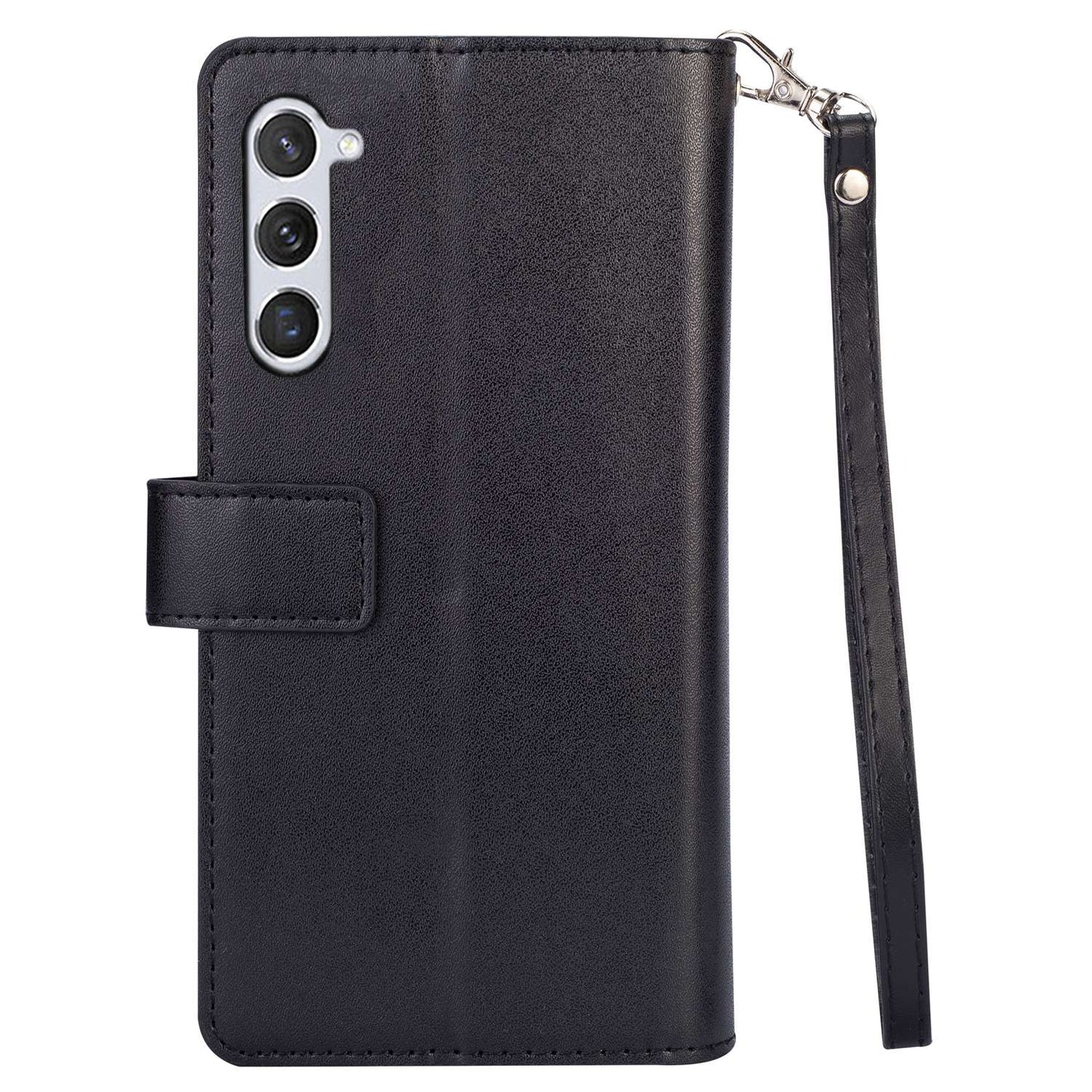 For Samsung Galaxy S24+ Case Leather Cover with Zipper Pocket Wallet - Black