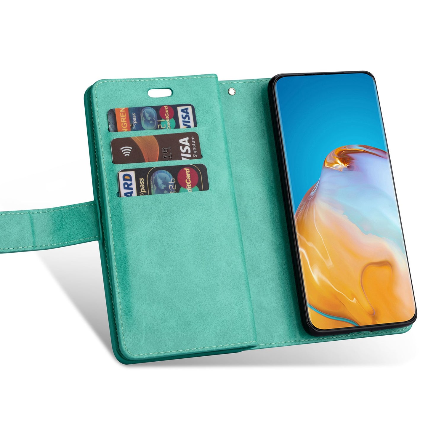 For Samsung Galaxy S24+ Case Leather Cover with Zipper Pocket Wallet - Mint Green